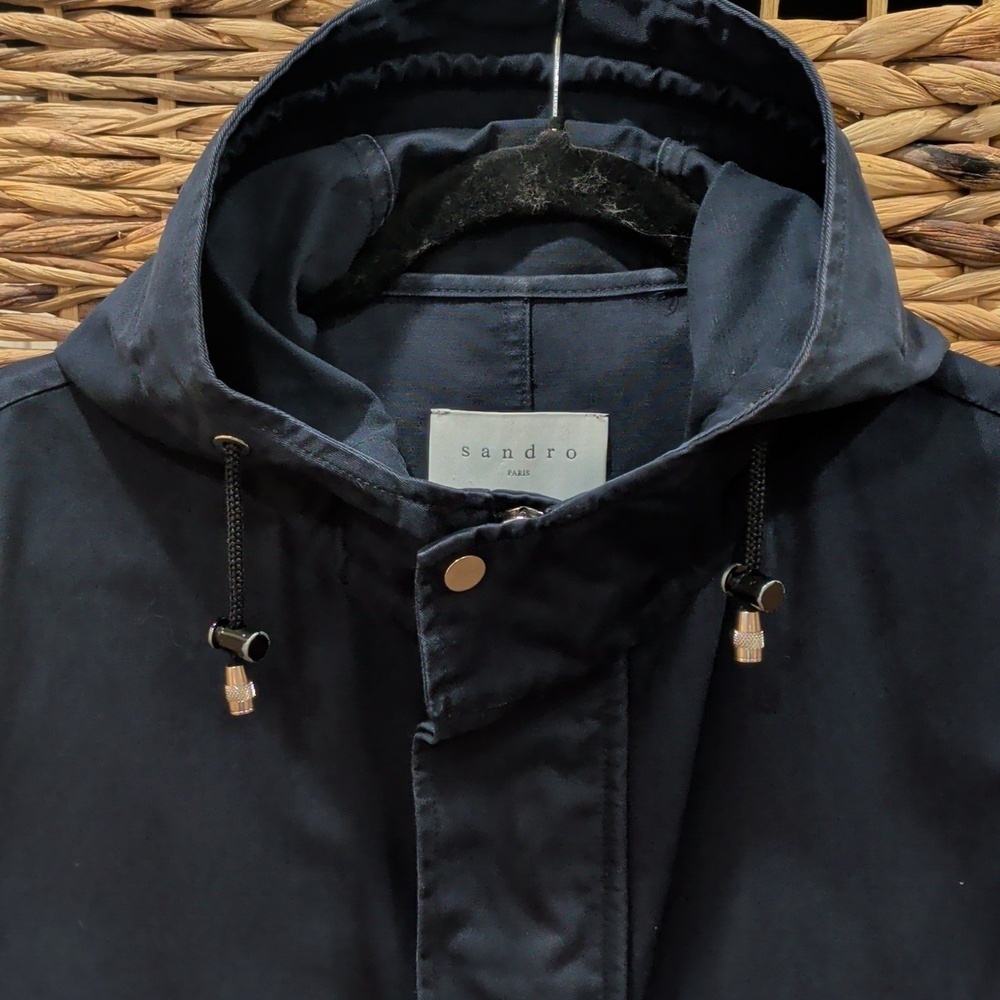 Sandro Men's Black Hooded Parka Jacket - Picture 3 of 12